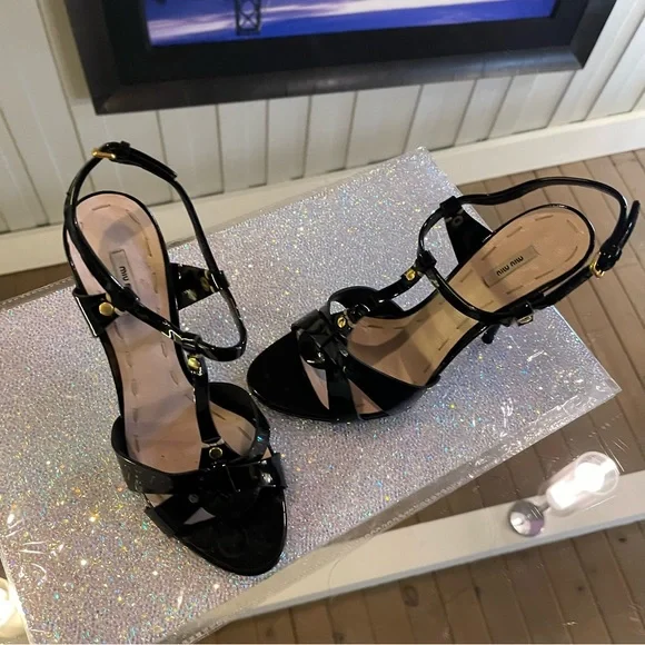 Miu miu black patent stiletto sandals size 37.5 - Picture 6 of 8